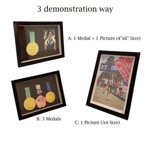 3-in-1 Convertible Medal Display Shadow Box, Medal Display Black A4 Size for Runners, Marathon, Race Winner, Soccer, Football, Gymnastics & All Sports