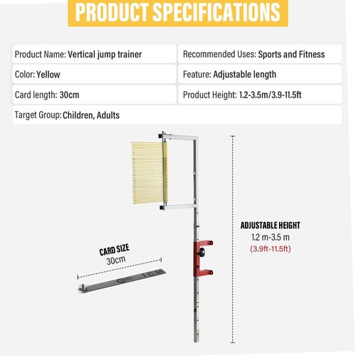 Vertical Jump Measurement Tool, Jump Measuring Tool, 3.9-11.5Ft Adjustable Height, Sport Vertical Jumping Training Equipment for Basketball Volleyball Trainer