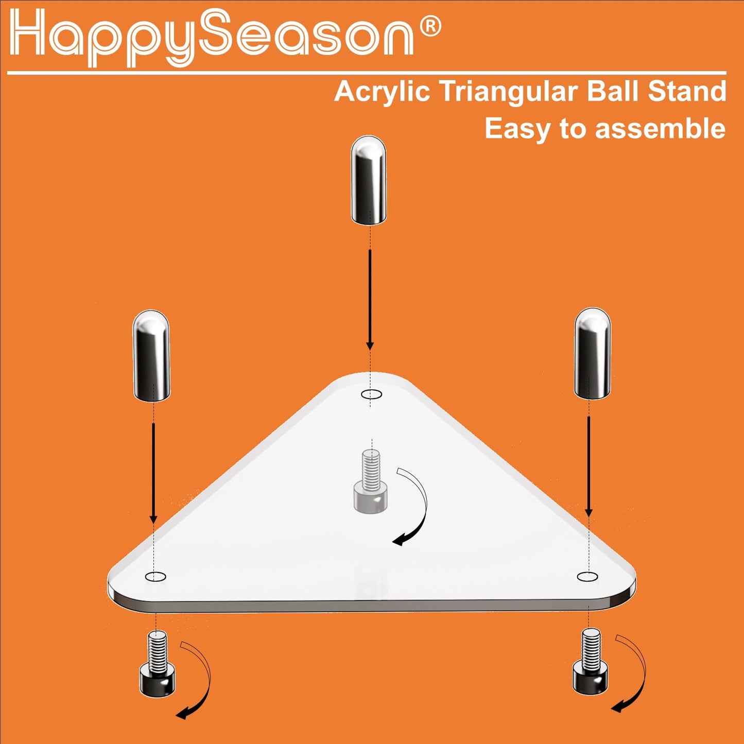 Happyseason 2-Pack Acrylic Football Stand, Basketball Stand with Stainless Steel Rods, Soccer Ball Holder, Volleyball Holder, Round-Edge Rack for Balls, Easy to Assemble (Clear)