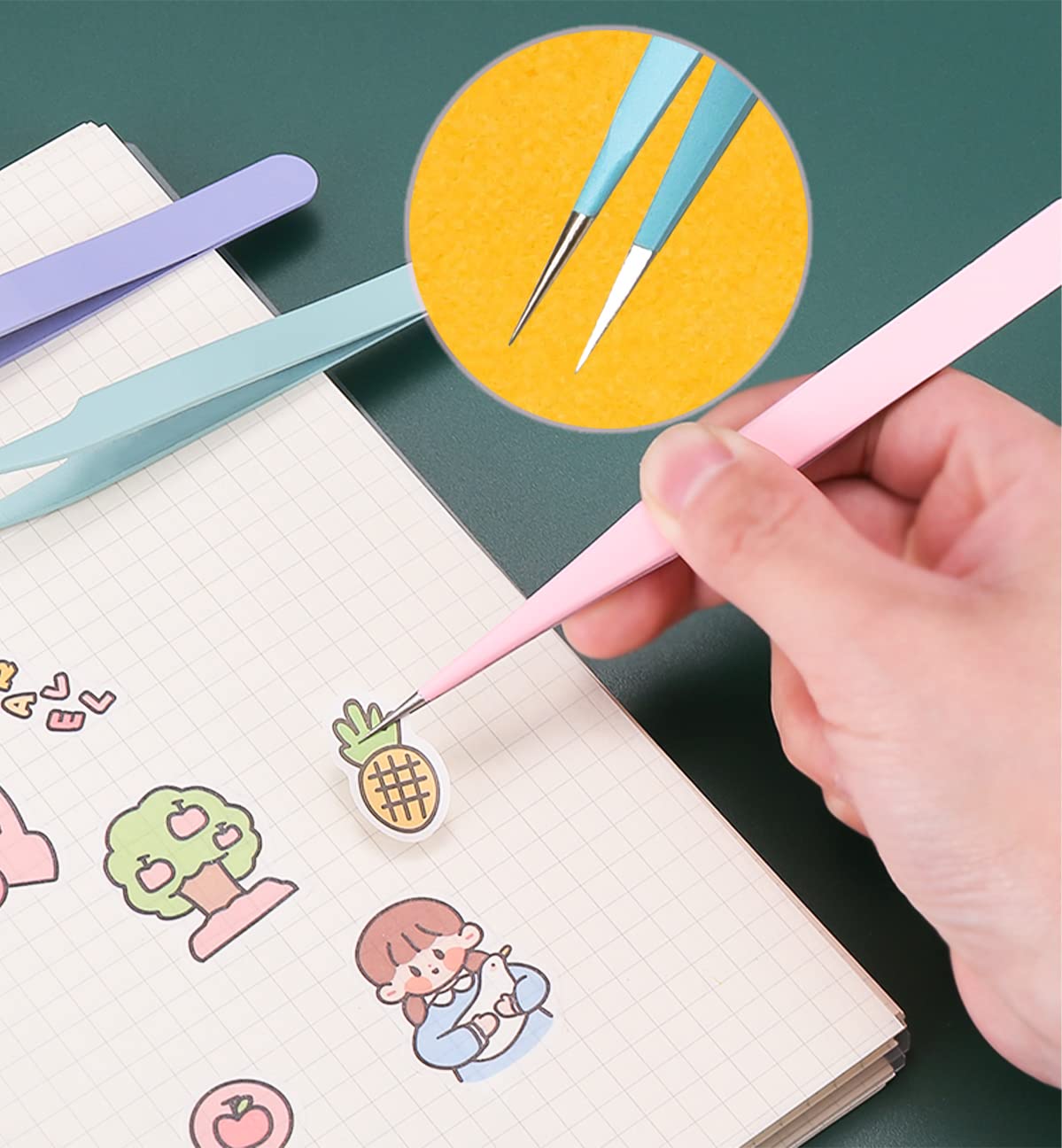 2 Pieces Sticker Tweezers, Cute Craft Tweezers for Stickers, Scrapbooking, Vinyl, Lashes, Electronics, Purple