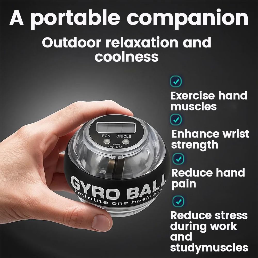 2025 New Curaball Hand Exerciser, Curaball Hand Exerciser with Counter, Strengthens Wrists, Features 5 Light Modes, with Storage Pouch, Metal Version Has Swap-Out Bearings (Metal Model Black)