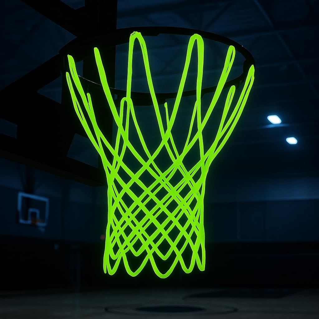 2PCS Glow in The Dark Basketball Net - Heavy Duty Outdoor Nightlight Light Up Basket Ball Hoop Net Replacement - Nylon Net Anti-Whip 12 Loops for Pool Beach Backyard - Sports Stuff Accessories Gifts