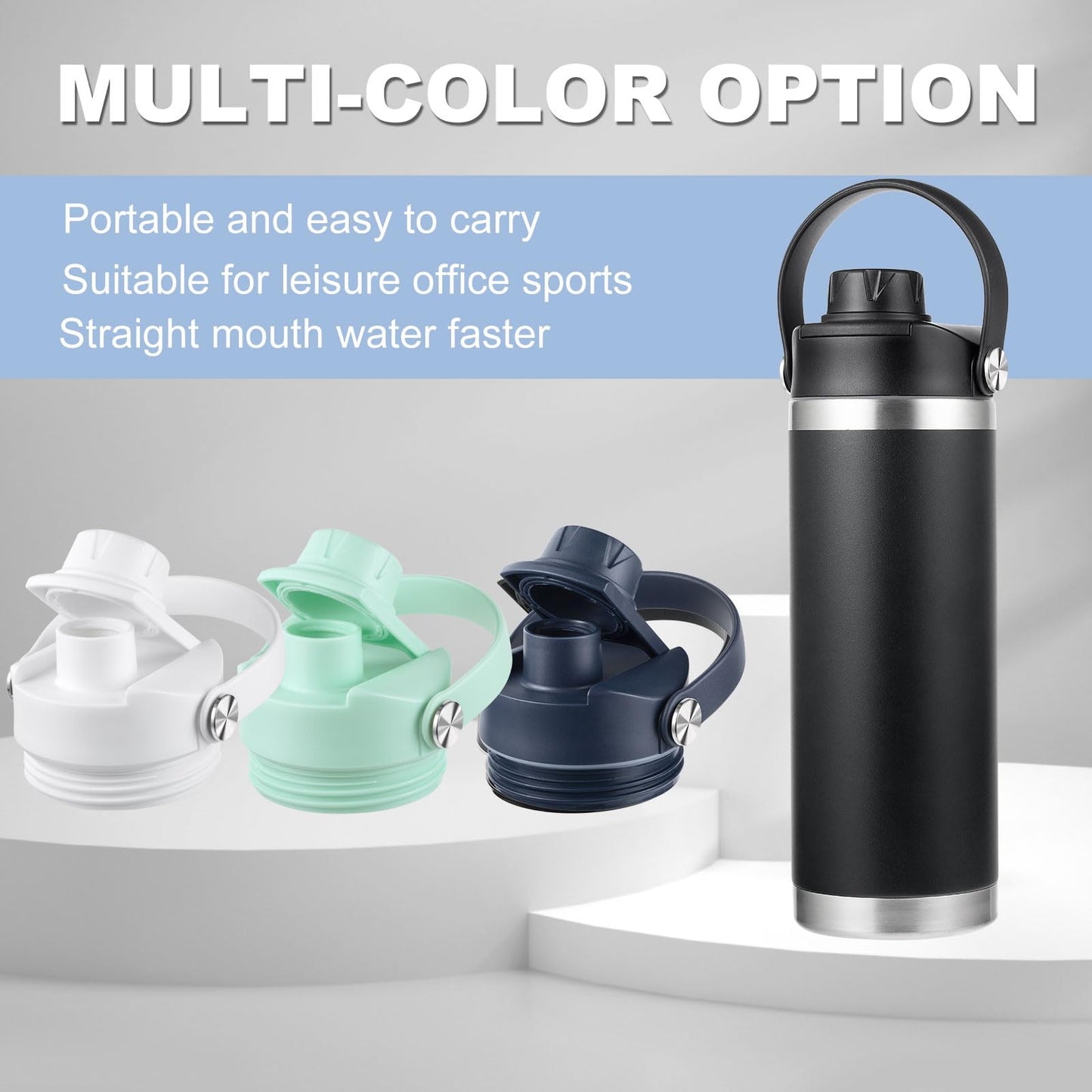 Lid for Yeti Rambler 26 36 64 oz, Cap with Flexible Handle, Replacement Chug Lids for Yeti Jr 12 18 Ounce Kids Sports Water Bottles, Water Bottle Accessories Top, White