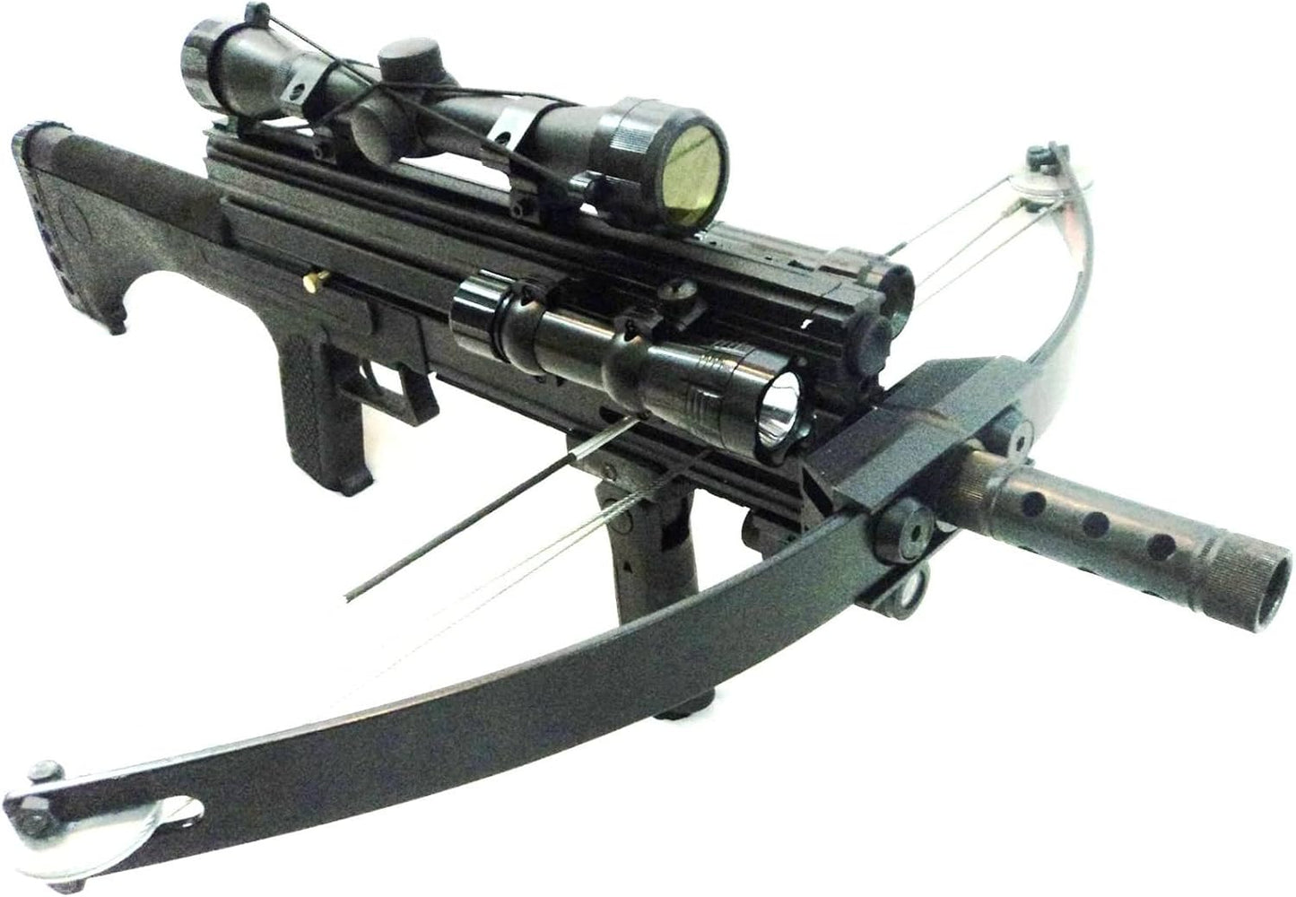 120lbs Steel Ball WT4 Repeating Crossbow with Tactical Package. Includes a Flashlight, Scope and red Beam Aimer.