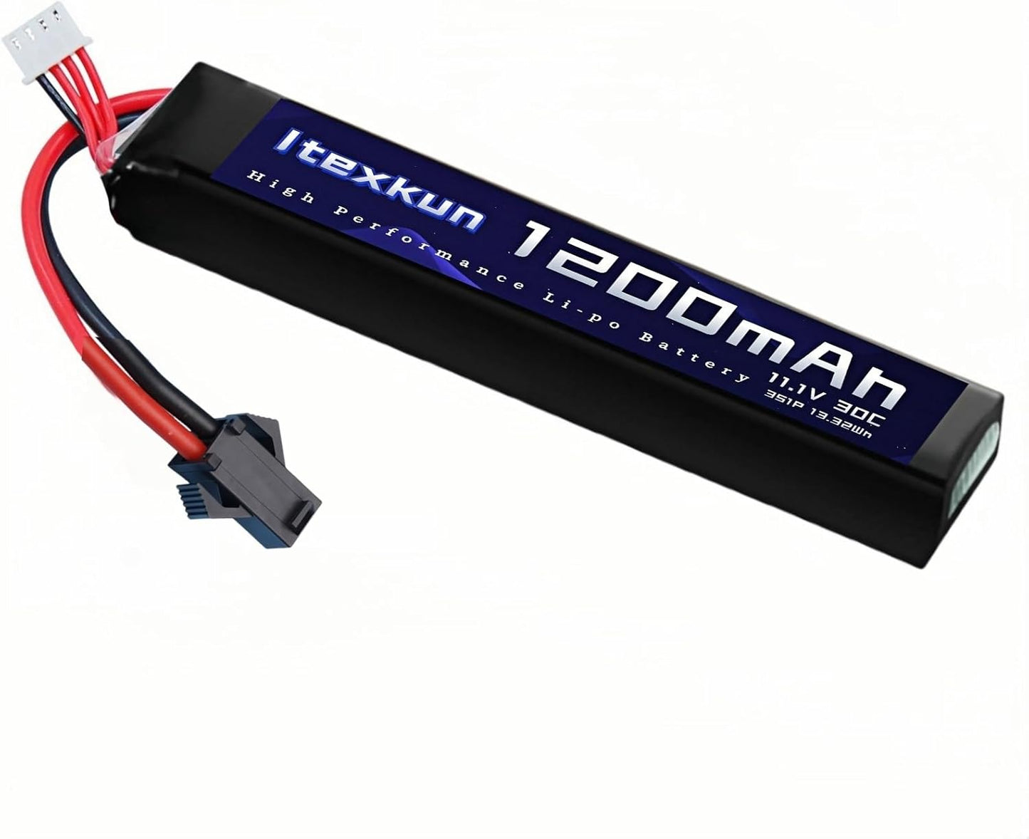 11.1V 3S 1200mAh SM-2P Plug Airsoft Lipo Battery 30C High Discharge Rate Rechargeable 3S Lipo Battery for Airsoft Model Guns