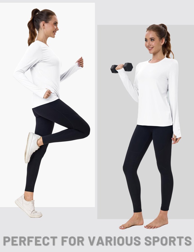MAGCOMSEN White Long Sleeve Shirt Thumb Hole Women SPF 50 Sun UV Protection Lightweight Breathable Swim Workout Tops M