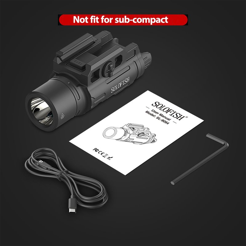 Solofish 1500lm Slidable Pistol Light and Green Beam Combo with Strobe/Momentary, Rechargeable Tactical Flashlight Compatible with Picatinny Rail
