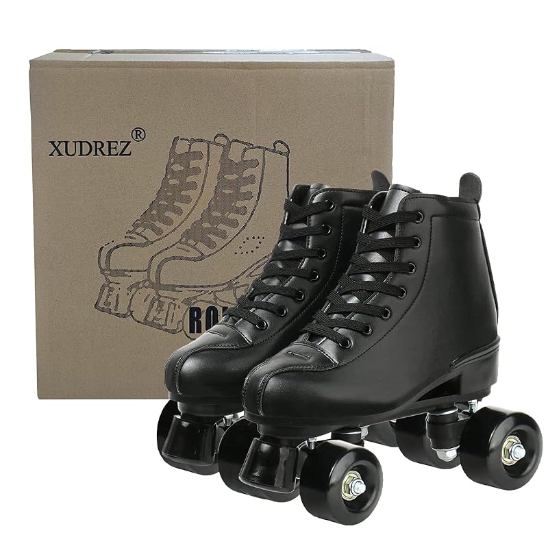 XUDREZ Classic High-Top Double-Row Leather Roller Skates - Black, Men 8.5 / Women 10