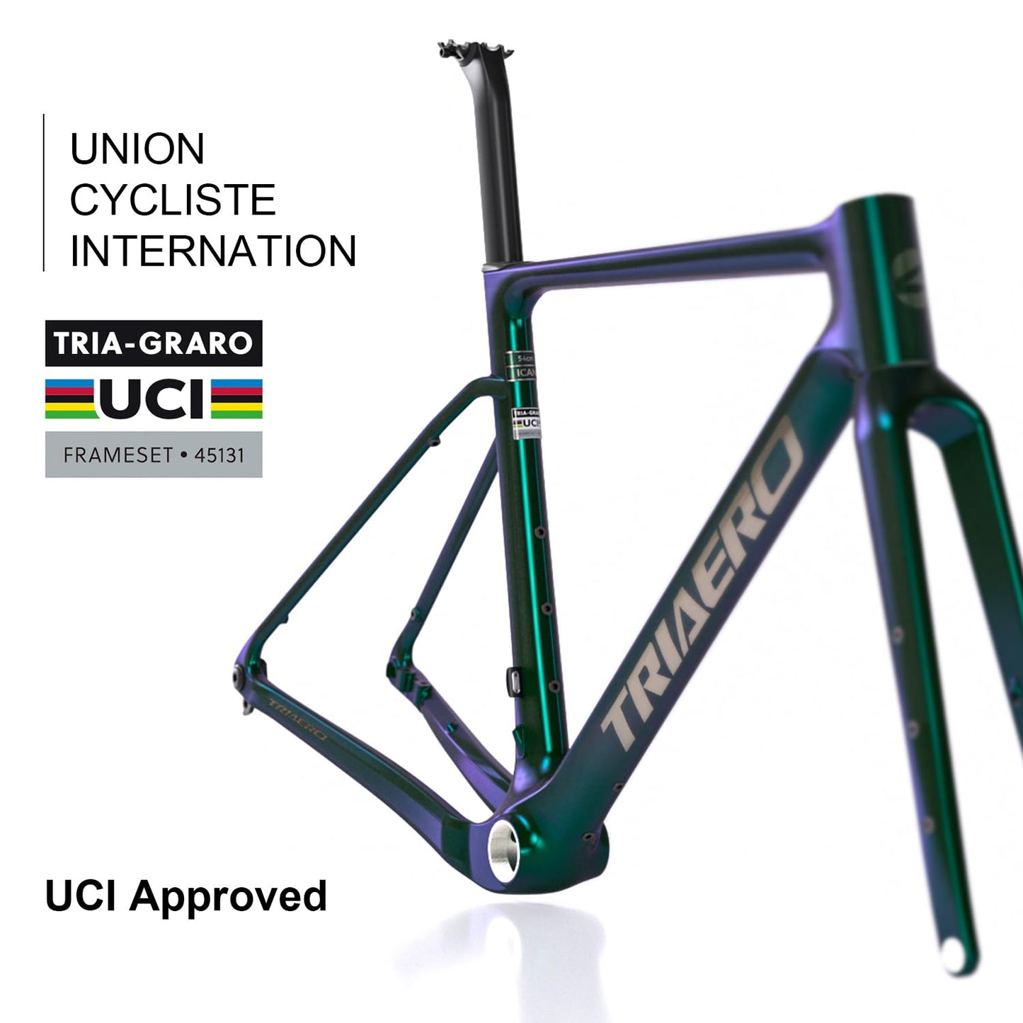 ICAN Graro Carbon Gravel Bike Frameset UCI and UDH Rear Hanger Bottom Bracket T47 49/52/54/56/58cm (Chameleon, 49cm)