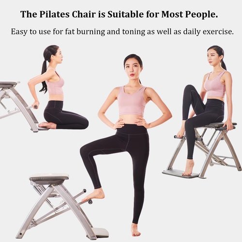 Pilates Chair, Split-Pedal Stability Pilates Chair with 3-Speed Adjustment Resistance,Yoga Fitness Trainer,Foldable Multifunctional Pilates Equipment for Home Use & Gym Workout