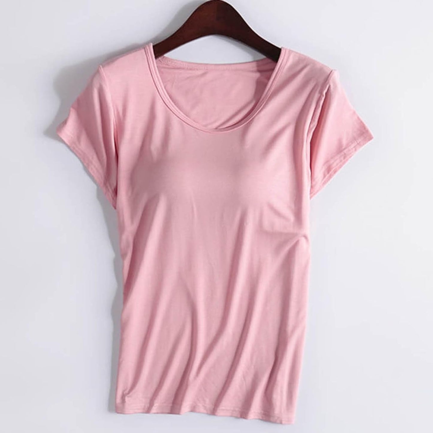 JiXiang Shirts with Built in Bras for Women Short Sleeves Crewneck Padded Tunics Tops Comfy Athletic Shelf Bra Active Tees