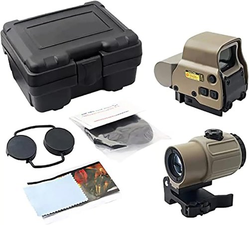 SYBESTE 558+G43 Holographic Collimator Sight Red Dot Optic Sight Tactical Hunting Gear W/20mm Rail Mounts & Quick Detach Lever (Tan)