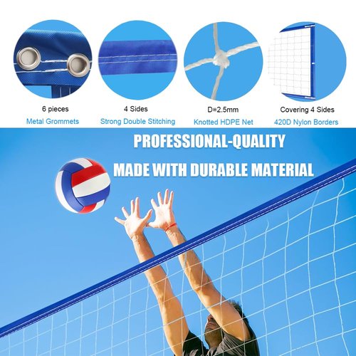 Portable Volleyball Net for Backyard Pool Beach Heavy Duty with 46ft Aircraft Steel Cable, Blue and White Adjustable Volleyball Nets Outdoor, Weather Resistant Material 32x3ft (Poles Not Included)