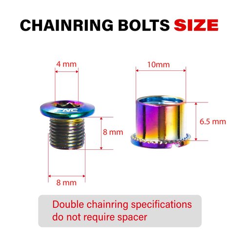 CNC 5 PCS Steel Double/Single Chainring Bolts M8×6.5mm Bicycle Chainring Bolt&Nut Set, Colourful