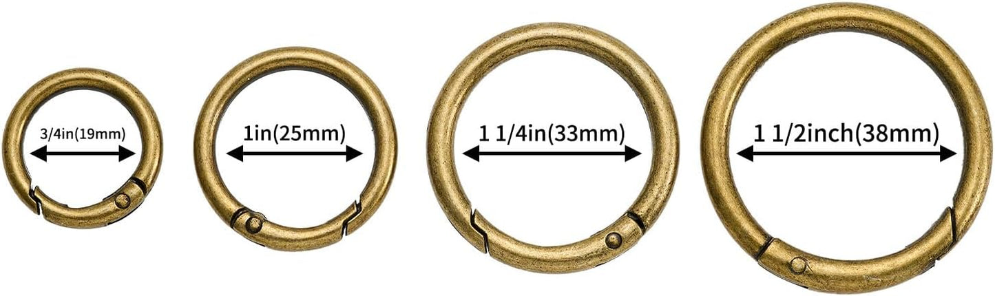 15pcs Trigger Spring O Rings Round,Metal Keychain Ring Round Carabiner Clips for Keyrings Buckle, Bags,Purses