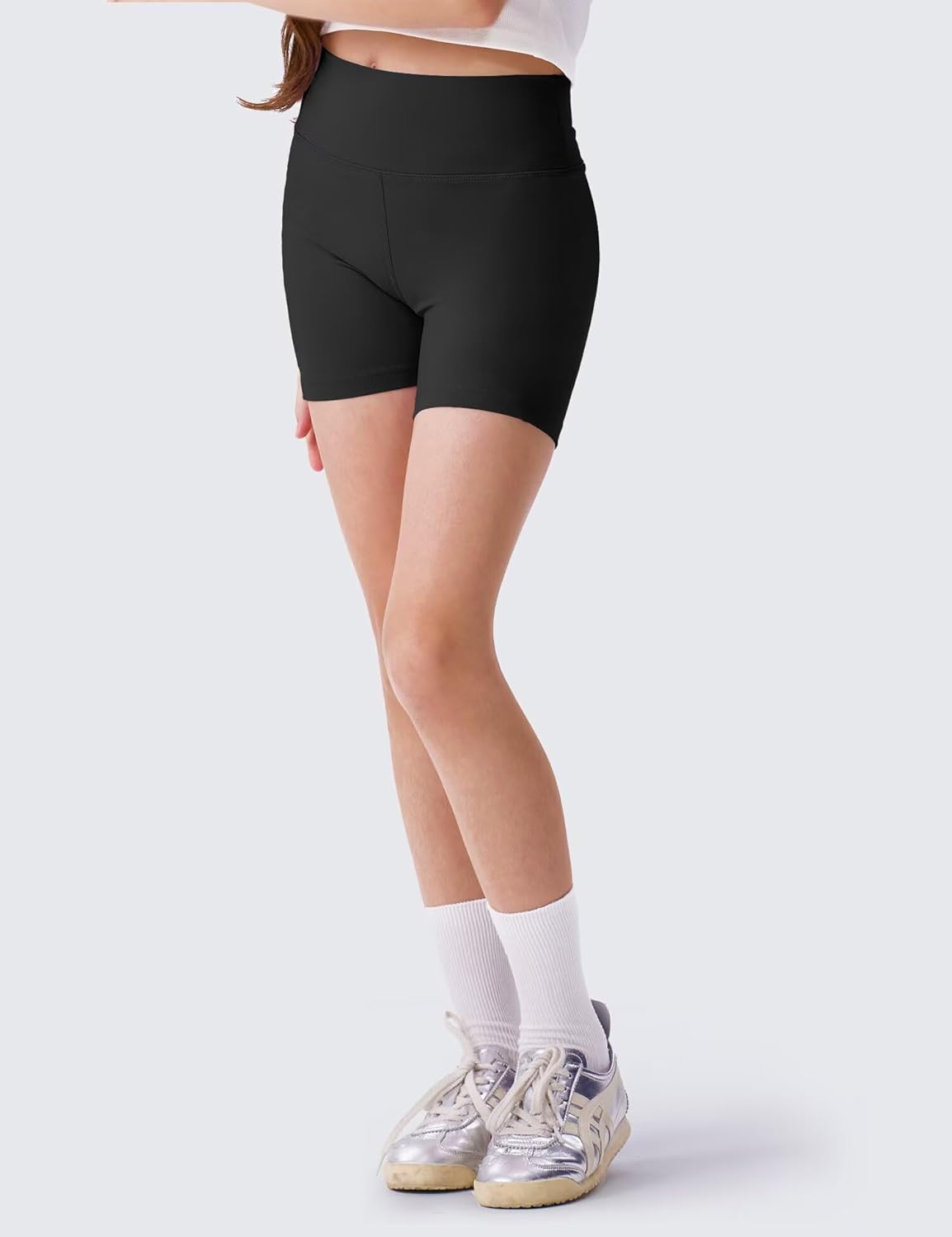 3 Pack Girls 4'' High Waisted Black Biker Shorts, Athletic Running Yoga Shorts for Kids Teen