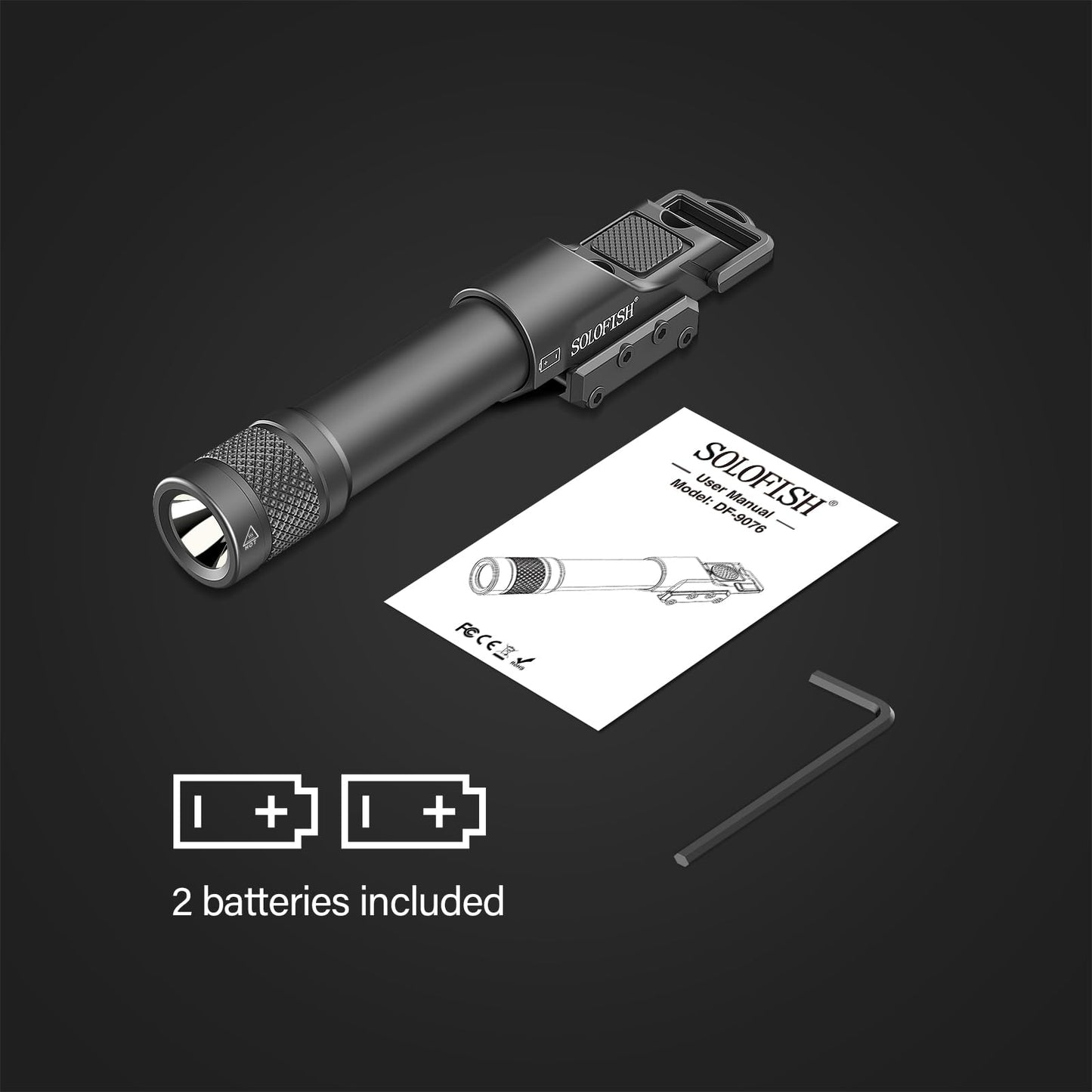 Solofish Aluminum 1450lm Flashlight is Compatible Picatinny/Mlok Rail
