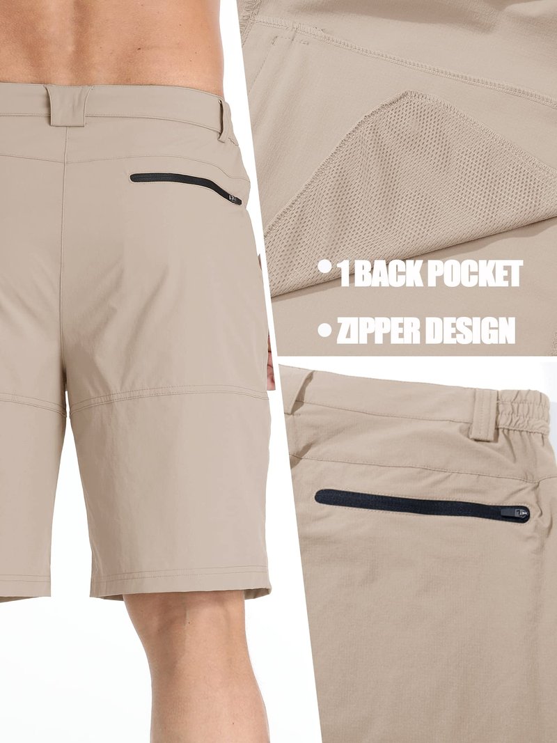 TACVASEN Mens Casual Shorts 10" Hiking Travel Shorts Lightweight Quick Dry Summer Golf Dress Fishing Travel Zipper Pockets Light Khaki 38