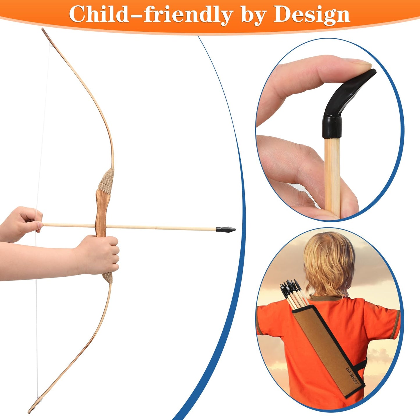 Kids Bow and Arrow Set, 32 Inch Archery Set Handmade Wooden Toy Bow and Arrow for Kids 6-8 8-12, 1 Bows 1 Quivers 10 Arrows 3 Targets & Storage Bag, Gifts for Youth Boys and Girls