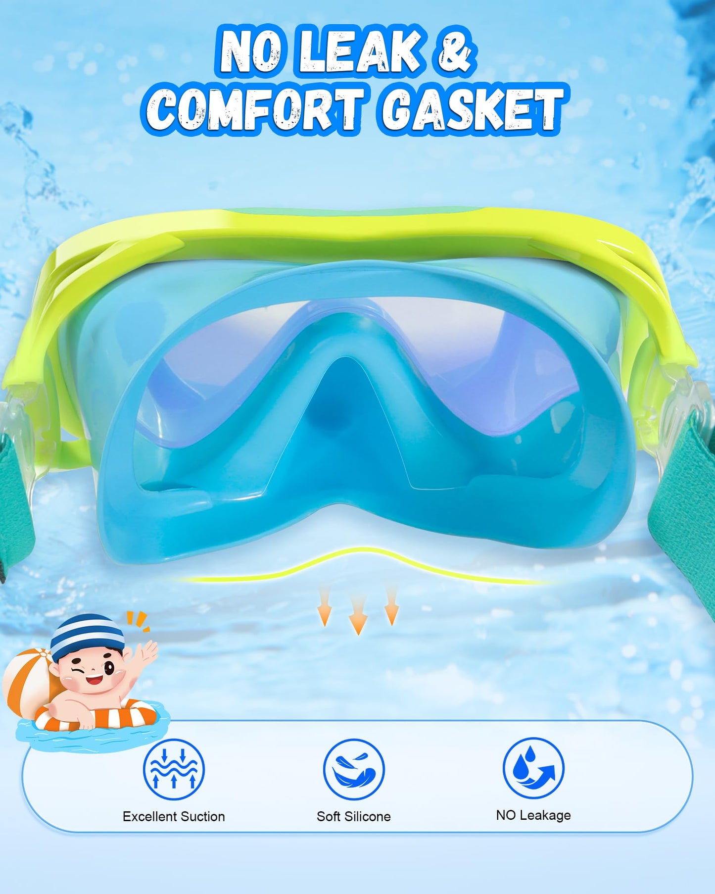 ITOWE Kids Swimming Goggles with Fabric Strap, Toddler Swim Goggles with Nose Cover for Kids 6-14 4-7 8-12 3-5 Boys Girls Youth, UV Protection No Leak Anti Fog Clear Vision Pool Elastic Strap Goggles