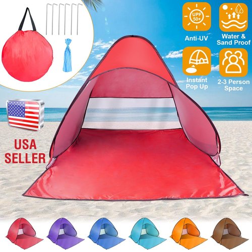 Beach Tent Pop Up Beach Tent Canopy Sun Shade Shelter Anti-UV Automatic Waterproof for 2-3 Person with Net Window Storage Bag Outdoor Camping Fishing Park Bea ch