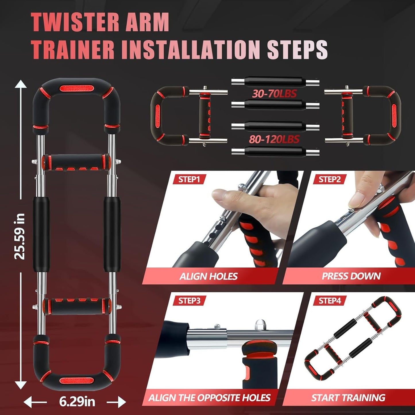 2025 Pro Twister Arm Trainer, Adjustable Power Twister Bar, Chest Shoulder Arm Workout Equipment, Portable Detachable Upper Body Fitness Machine for Home & Gym