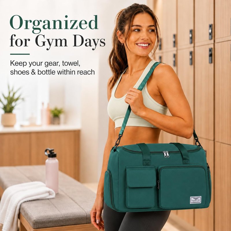 FIORETTO Women's Gym Duffle Bag with Shoes Compartment, 30L Capacity, Ideal for Travel, Gym, Sports, Duffel, Weekender, Turquoise