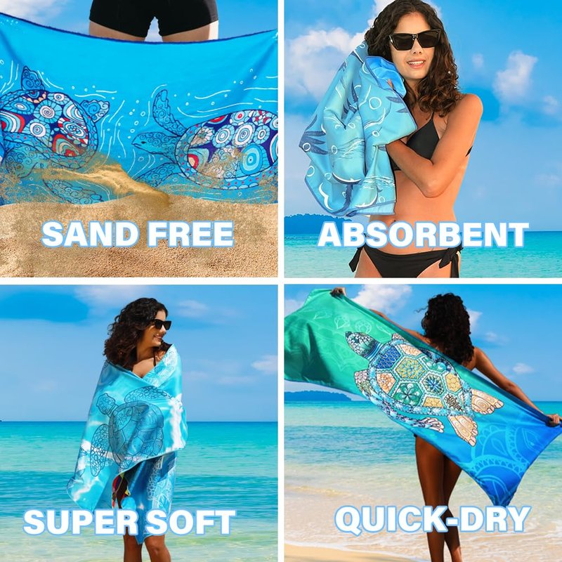 Widdonen Microfiber Lightweight Beach Towel Sand Free Quick Dry Absorbent Thin Compact Towels for Swimming Pool Camping Beach Accessories Large Easy Pack Travel Things for Vacation Essentials Gift