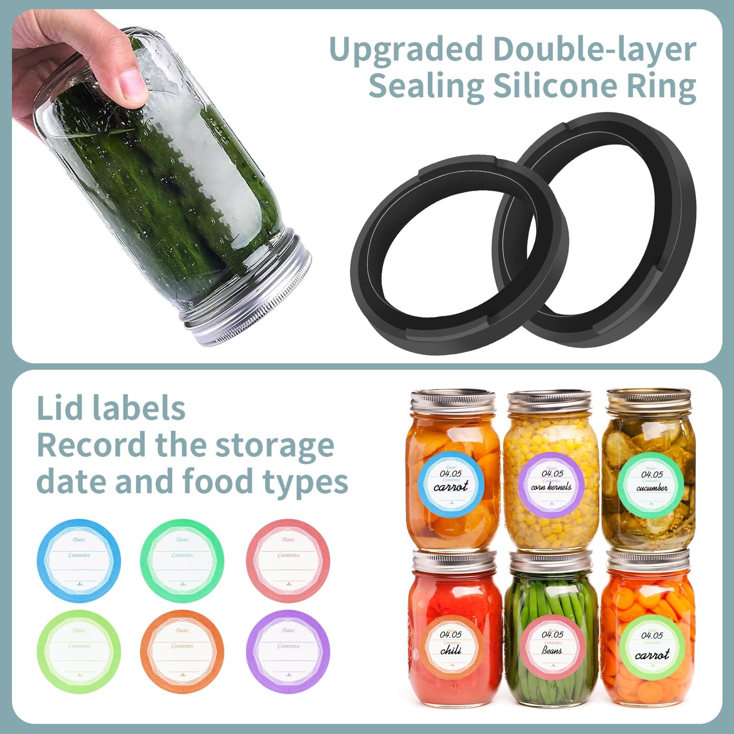 Mason Genie Vacuum Sealer Kit for Mason Jars, Compatible with Wide & Regular Mouth, Food Storage Vacuum Sealing System for Dry & Liquid Foods (Black)