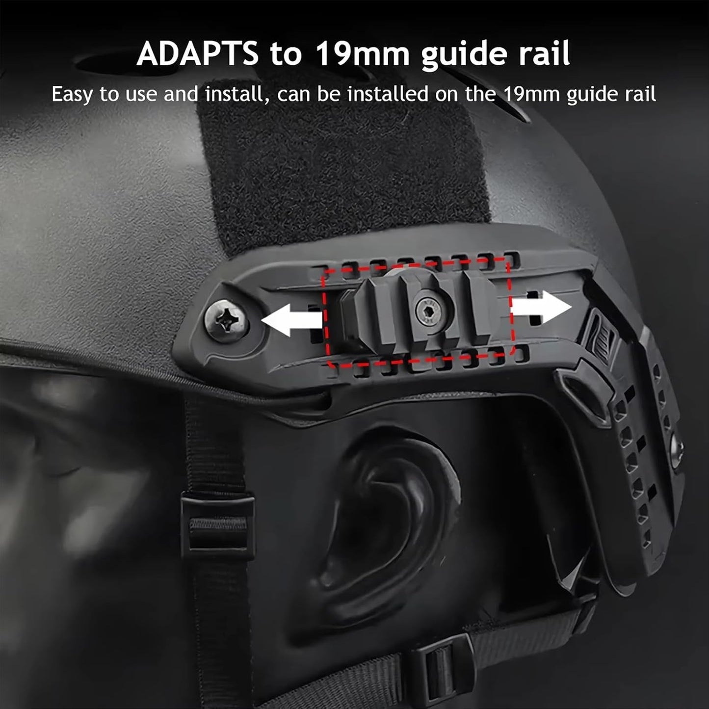2 Pack Fast Helmet Side Rails Adapter Mount Kit 360 Degrees Rotating Tactical Rail Accessories for ARC 19mm Side Rail
