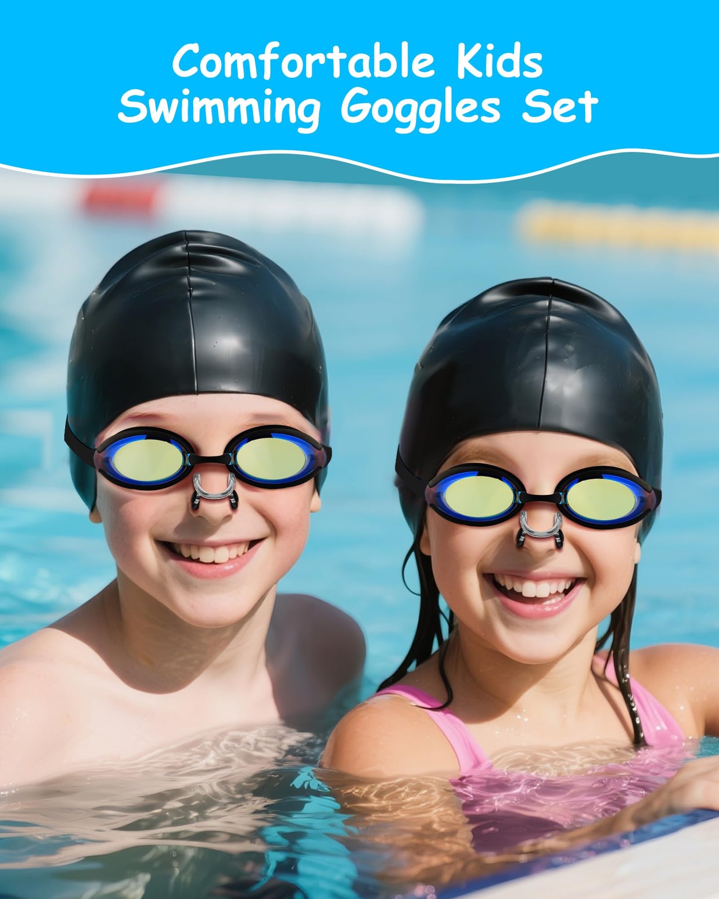 Hurdilen Kids Swim Goggles, Anti-fog and UV Protection with Swimming Cap for Age 3-15 Youth Boys Girls Toddler (Black)