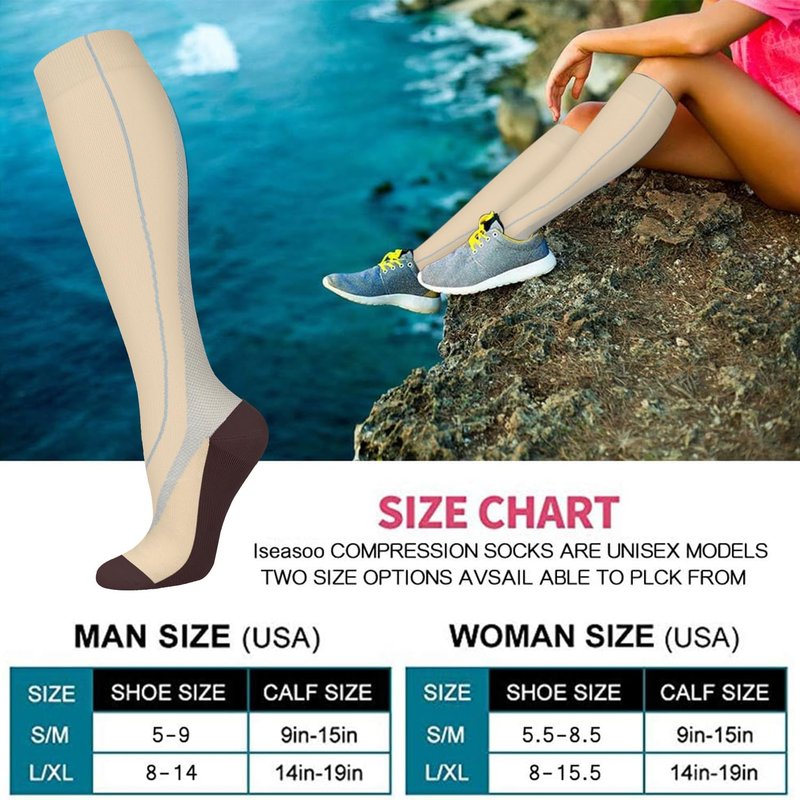 Iseasoo Copper Compression Socks 15-20 mmHg for Men & Women 8 Pairs – Circulation Support for Nurses, Travel, Running, Hiking, Soccer(S/M)