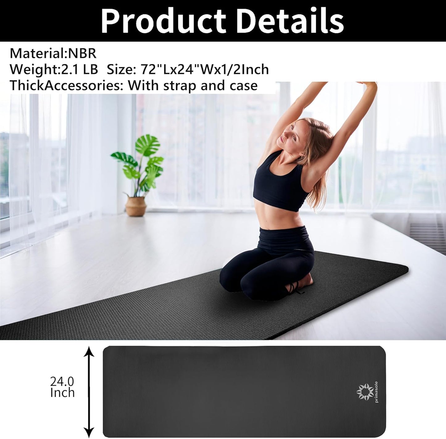 1/2-Inch Extra Thick NBR Yoga Mat with Enhanced Stability - Textured Design, Lightweight Mat with Carrying Strap & Case for Yoga, Pilates, Gym & Home Use (Multiple Colors)
