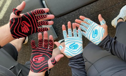 Shadowz Grips: Patented Athletic Hand Tape - 8 Hand Grips for Any Activity (weight lifting, golf, pickleball and more) (White-Blue, Medium)