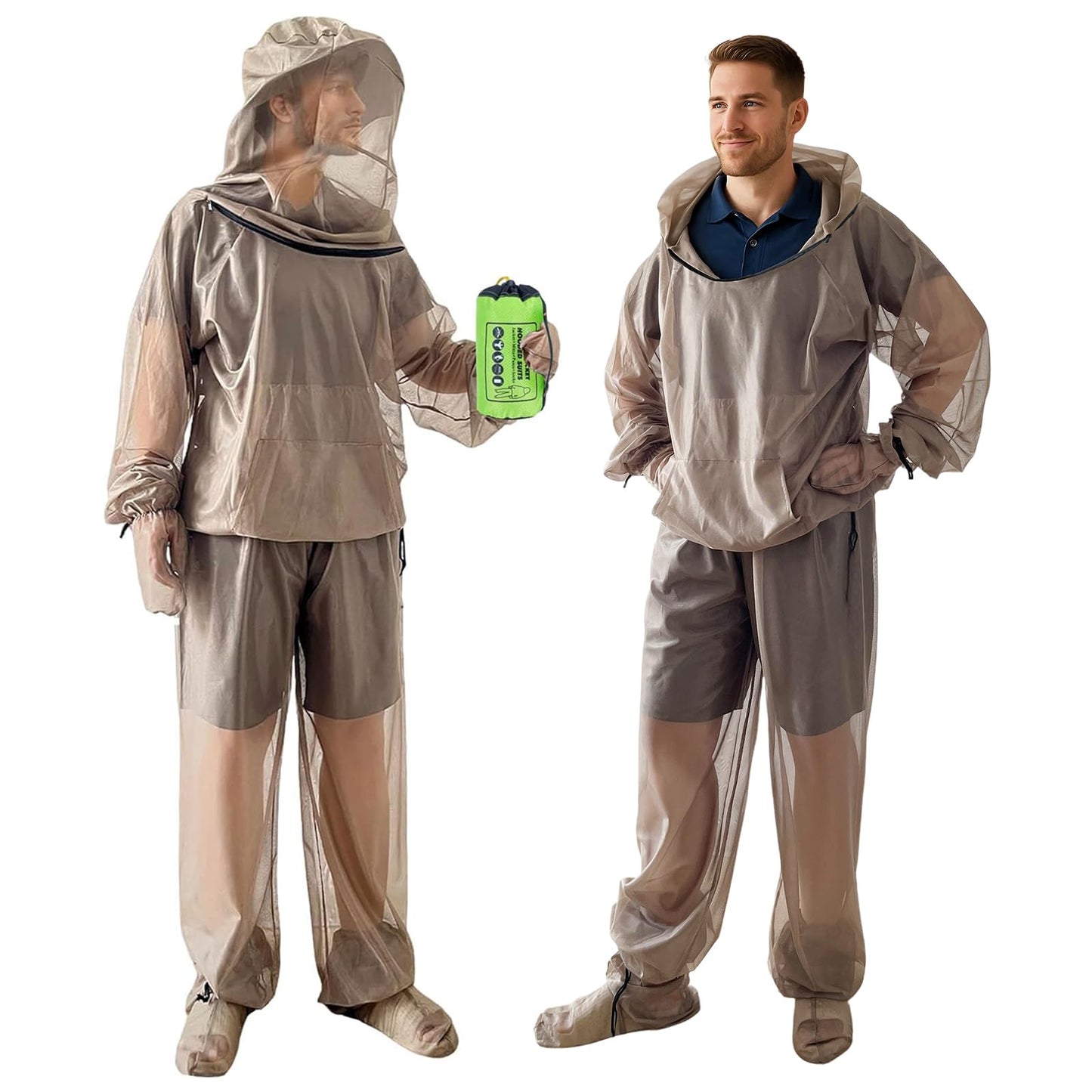 IC ICLOVER Mosquito Jacket, Bug Jacket with Hood, Pants, Mitts & Socks for Men Women, Mosquito Net Suits for Gardening Fishing Outdoor Full Body Protection from Bugs Fly Insets No-See-Ums (L-XL)
