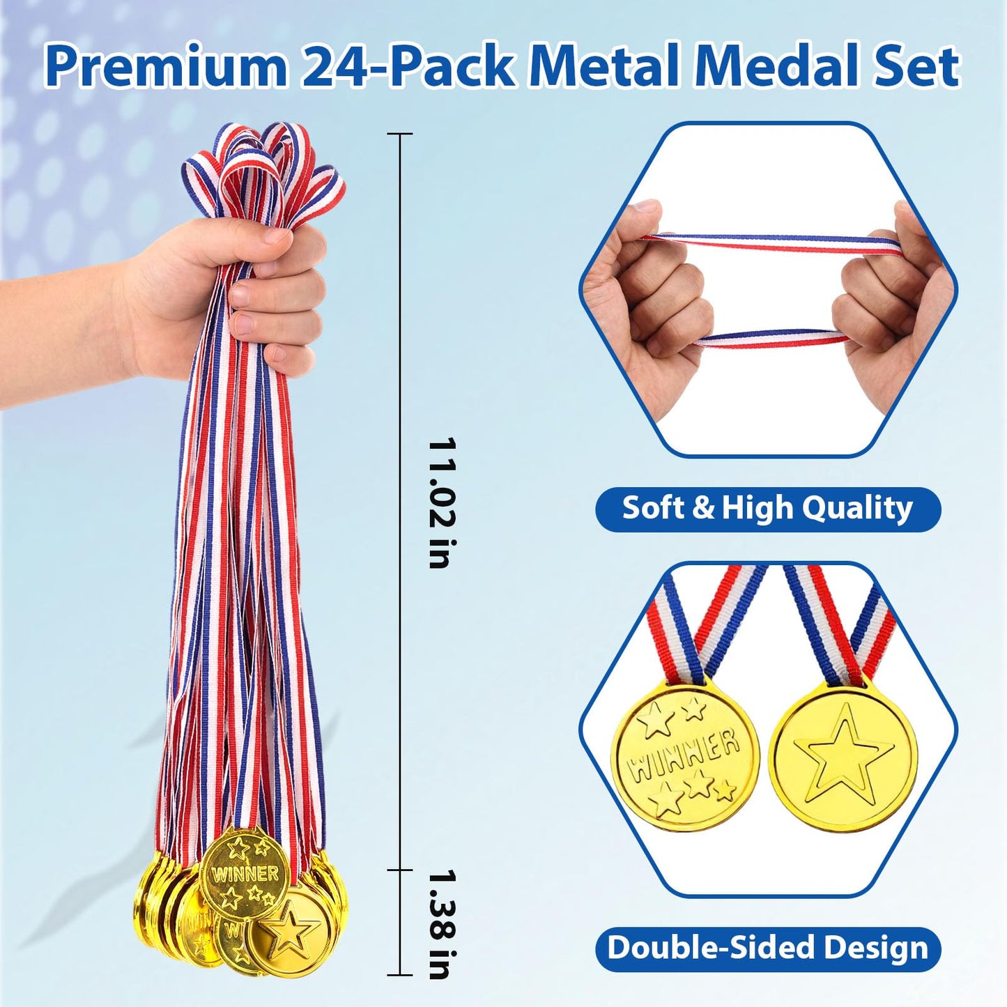 Shindel 24 PCS Gold Medals, Winner Award Medals Plastic with Neck Ribbon