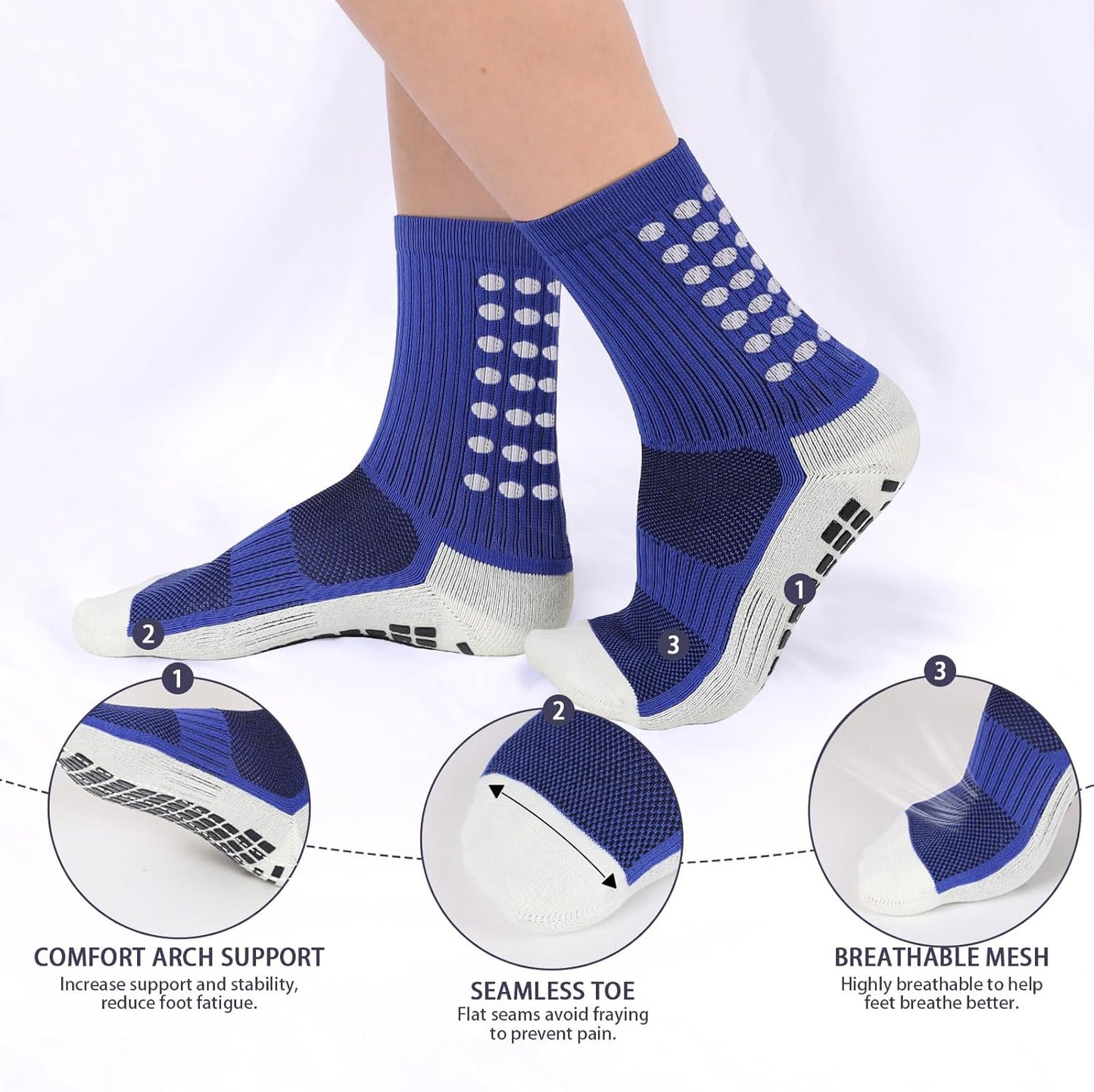 3 Set Kids Grip Soccer Socks and Shin Guard Sleeves Football Basketball Training for Age 7-14 Boys Girls