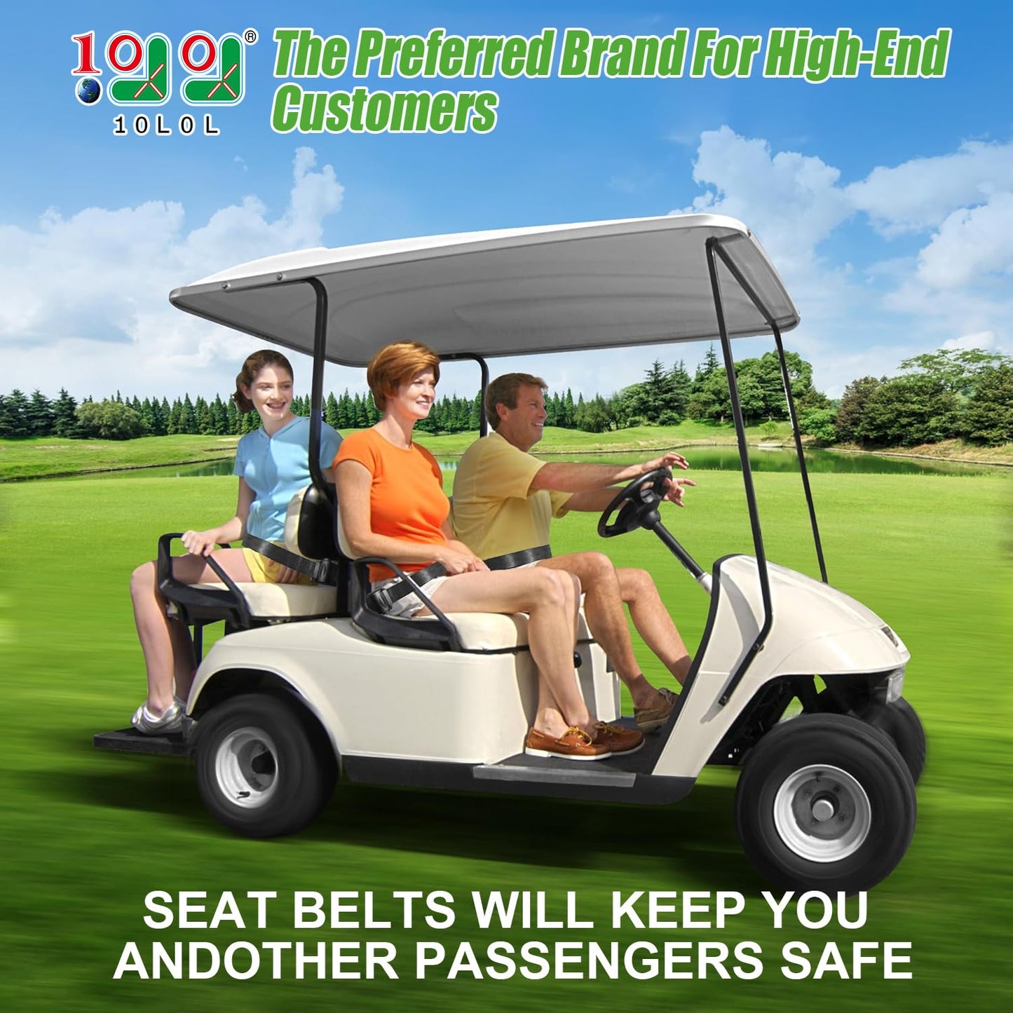 10L0L Universal 4 Passenger (2+2) Golf Cart Seat Belt Kit for EZGO, Yamaha, Club Car, Fits Front Rear Seat, with Bracket