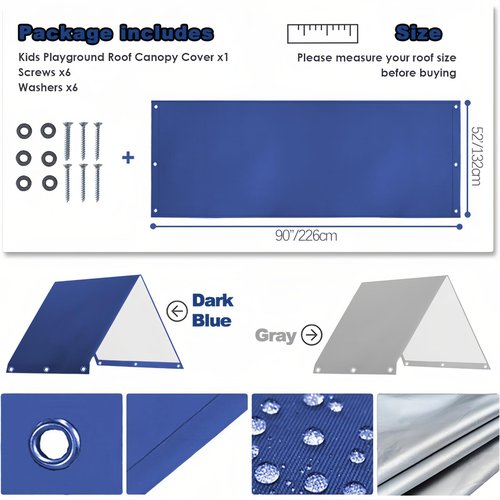 Playground Replacement Canopy, 52" x 90" Swing Set Replacement Tarp, Waterproof 210D Oxford Cloth Playset Replacement Tarp, Playground Accessories for Kids Outdoor, Backyard Playground (Dark Blue)