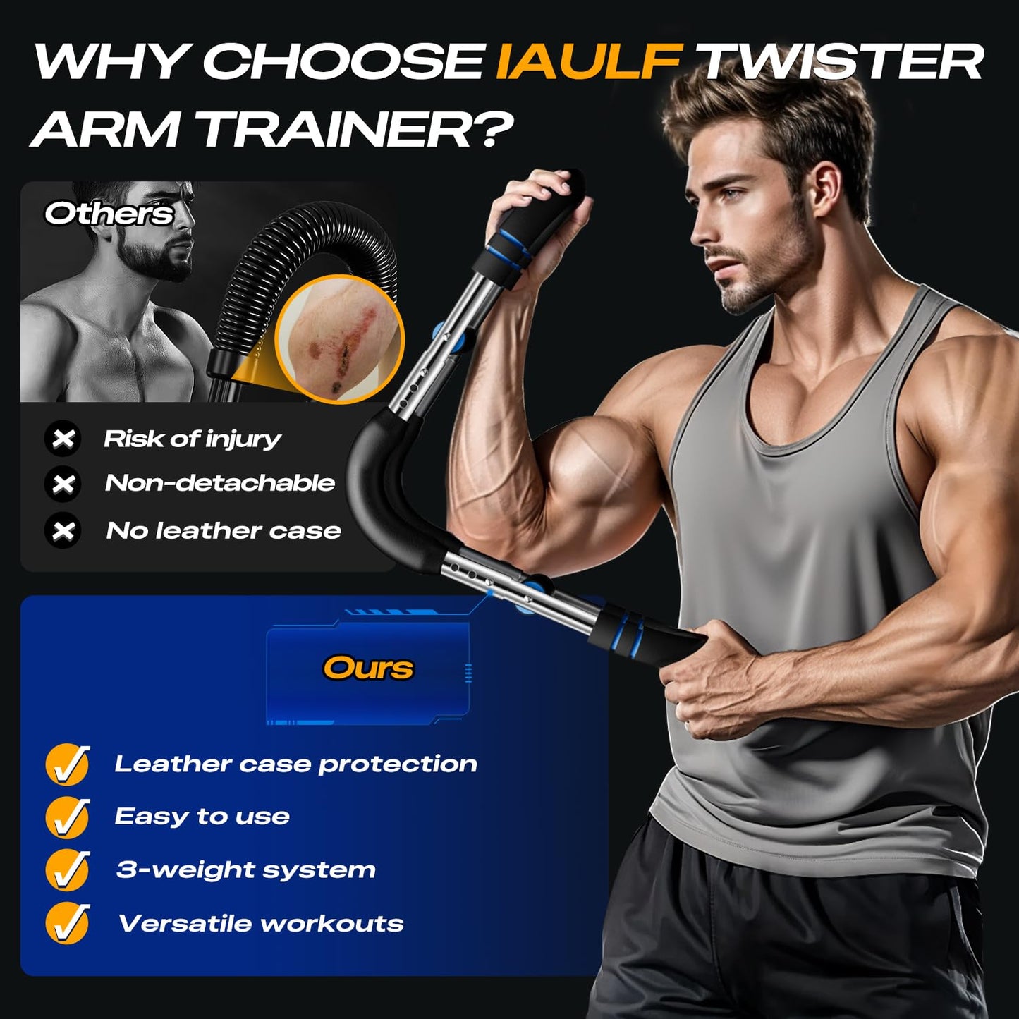 IAULF Twister Arm Trainer, 66-110lbs Adjustable Workout Equipment - U-Shaped Strength Training Equipment for Chest, Trainer for Men, Shoulder & Forearm Workout, Home Gym Fitness, Muscle Building