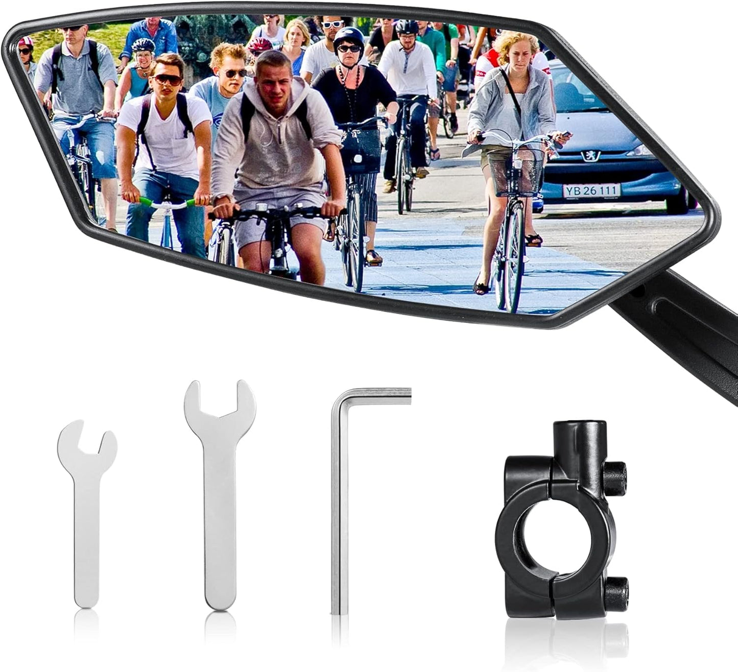 2pcs Bike Mirror Handlebar Mount 360° Adjustable, Wide Rear View Mirror Bicycle Mirrors for Handlebars with Scratch Resistant Glass, Bike Rear View Mirror for Scooter, Motorcycle, Bike Accessory