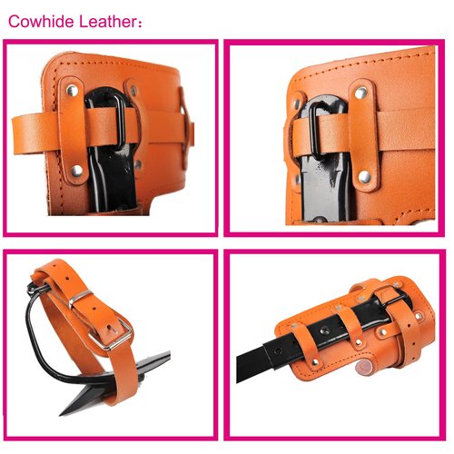 Rohseson Tree Climbing Spikes, Cowhide Leather Tree Climbing Gear with Non-Slip Pedal, Adjustable Tree Climbing Tool Set with Harness Rope for Climbing, Hunting, Picking Fruit, Pet Saving