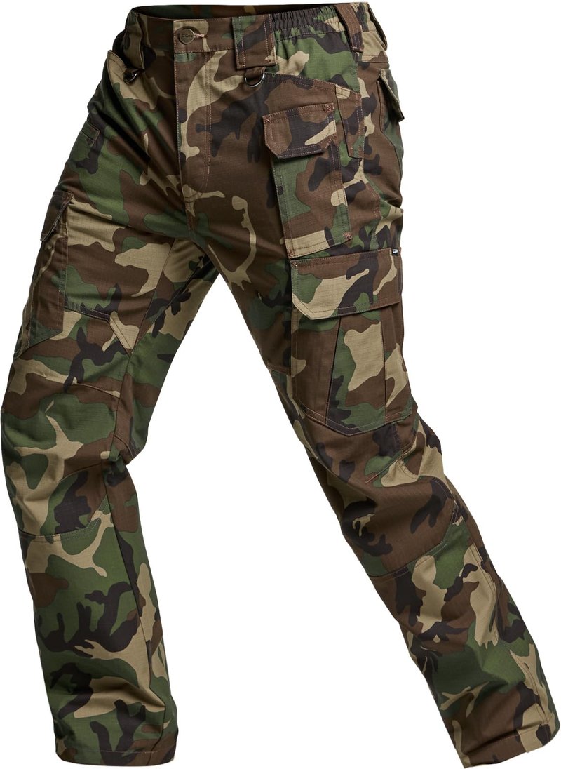 CQR Men's Tactical Pants, Water Resistant Ripstop Cargo Pants, Lightweight EDC Work Hiking Pants, Outdoor Apparel, Duratex Mag Pocket Print Woodland Camo, 32W x 32L