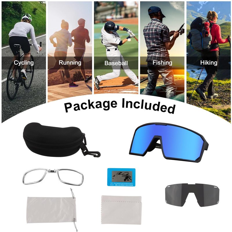 ToopMount Cycling Sunglasses with 2 Interchangeable Lenses, UV 400 Protection Coating Glasses of Full Rim TR90 Frame, Polarized Sports Glasses for Baseball Hiking, Athletic Sunglasses Youth Teens