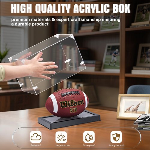 Acrylic Football Display Case with Adjustable LED Light,Clear Football Holder Display Box Multiple Light Modes Full Size,UV-Protective Dust-Proof, Lighted Football Memorabilia Display Case