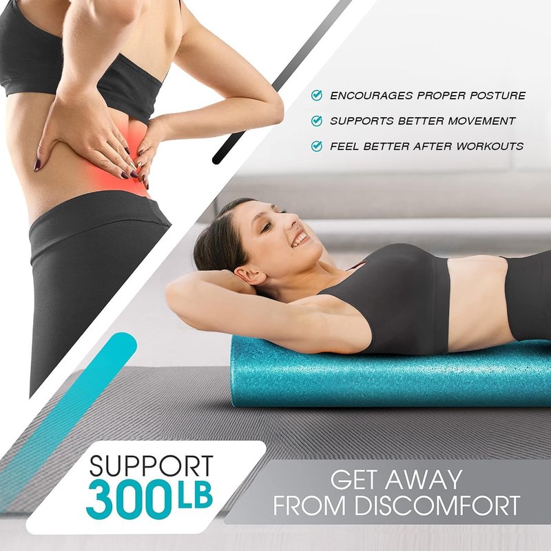Yes4All High-Density EPP Round Back Roller Foam, Exercise Foam Roller for Yoga, & Pilates, Multiple Sizes and Colours, Turquoise - 18 inches