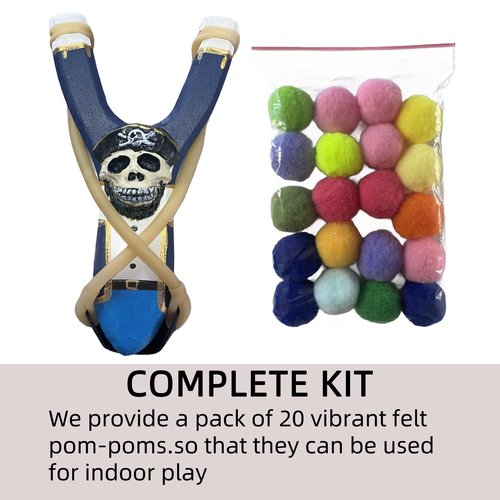 Handmade Solid Slingshot with Personalized Carvings, Clay Balls & Pompoms, for Indoor/Outdoor Games, Hunting, Suitable for Adults & Kids