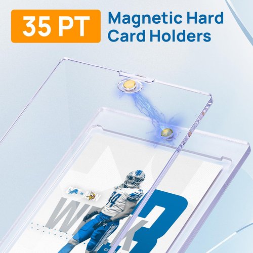 WISYOK 60 Pcs Magnetic Card Holder, 35pt Ultra Pro One Touch Card Holder, UV Card Protectors Hard Plastic for Sports Cards, Magnet Case, Trading Card Display