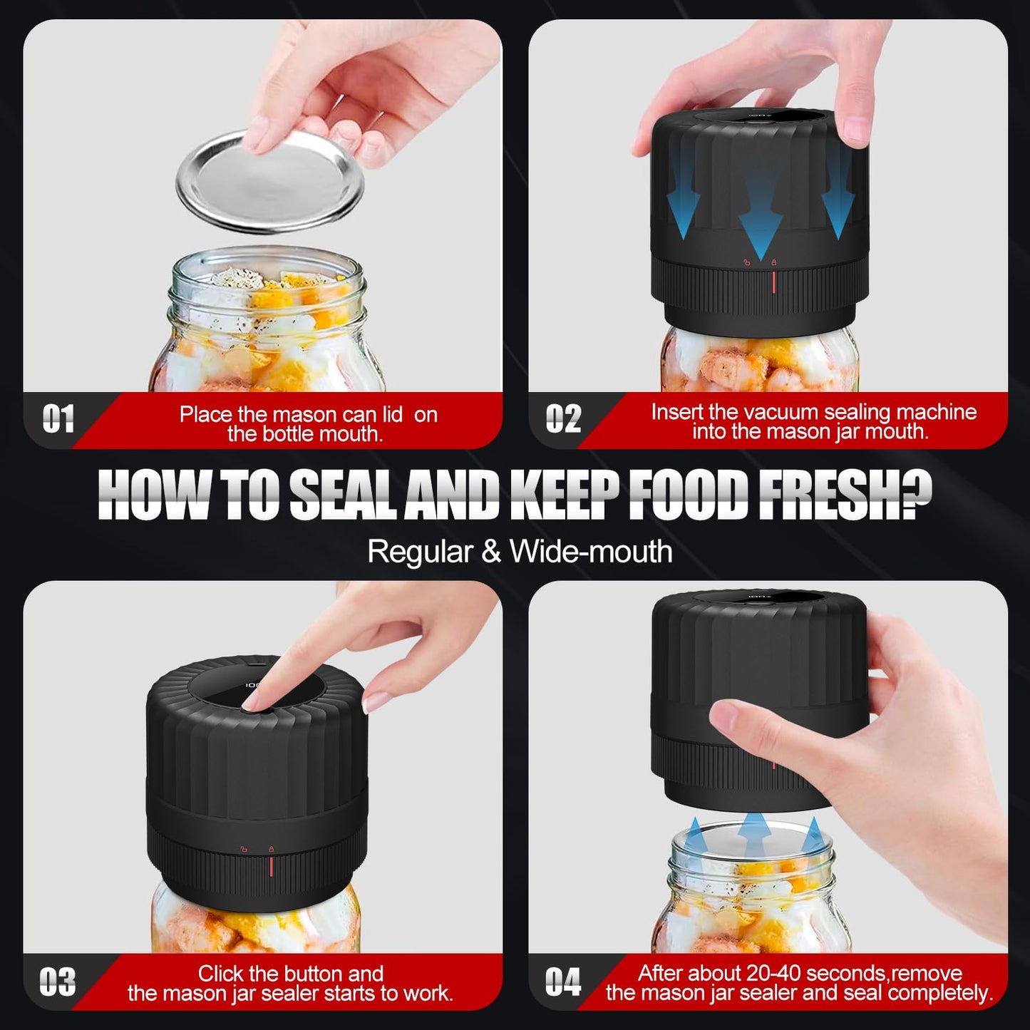 2025 Latest Electric Mason Jar Vacuum Sealer Kit for Mason Jars with Wide and Regular Mouth Canning Jar Lids