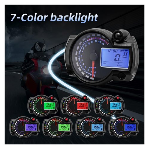 KNVBGG Speedometer Odometer Meter Universal Digital Motorcycle Odometer Speedometer 12V Motorcycle Instrument Universal Speedometer 7 Colors Auto Dashboardd